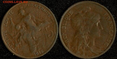 Франция 5 сантим 1916 до 22:00мск 26.06.15 - Франция 5 сантим 1916