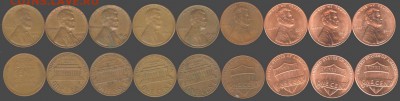 США 1 цент D- 9 шт.-погодовка, до 21.00 мск 28.06.2015 - США- 1 цент- 9 шт., 1956, 63, 68-70, 11-14