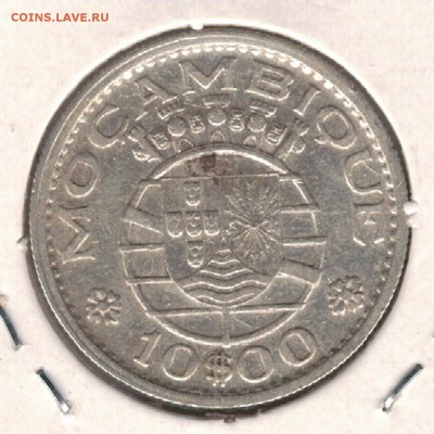 Ag Порт.Мозамбик 10 эскудо 1960 до 29.06 в 22.00ч (Б220) - 5-моз10э60а