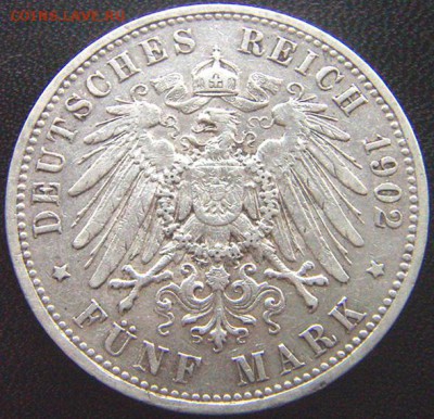 Германия. Пруссия_5 марок 1902. Крупное серебро_29.06_22.06м - 10086