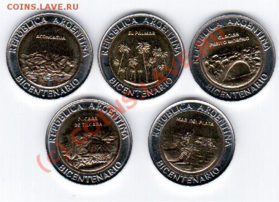 Аргентина 2010 5 монет все БИМЕТАЛЛ до 21.07 в 23.00МСК - 1