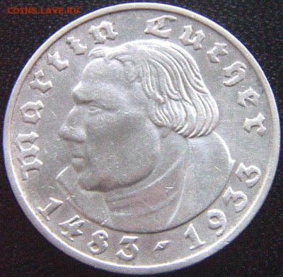 Германия_2 рейхсмарки 1933(D) "Мартин Лютер"; до 30.06_22.28 - 9603