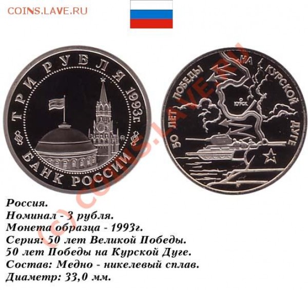 Набор 50 лет Победы над фашизмом. - 3rub1993PobedaKurskDuga
