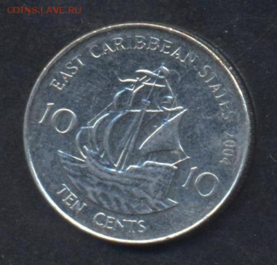 Брит. Карибы 10 центов 2004 г.  3.07.15 г. 22 -00 МСК. - Карибы 10