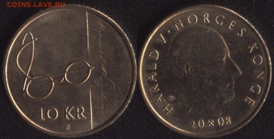 Норвегия 10 крон 2008 "Вергеланд" до 22:00мск 10.07.15 - 2008