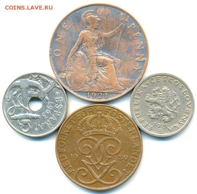 4 иностранные монеты 1921-1950-1963; до 10.07_22.00мск - 10177