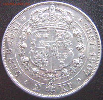 Швеция_памятные 2 кроны 1907. Отличное серебро; 12.07_22.00м - 10181