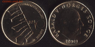 Норвегия 10 крон 2013 "Выборное право" до 22:00мск 17.07.15 - 2013