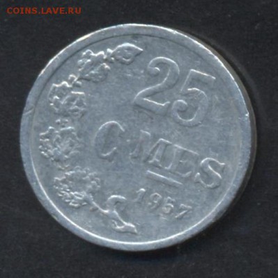 Люксембург 25 сантимов 1957 г.  19.07.15 г. 22 -00 МСК. - Люкс