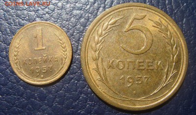 1 и 5 копеек 1957г. , малооборотные, остатки блеска - DSC01501.JPG