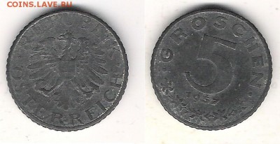Австрия 5 монет до 22.07 в 22.10 по МСК - Австрия 5 грошей 1957