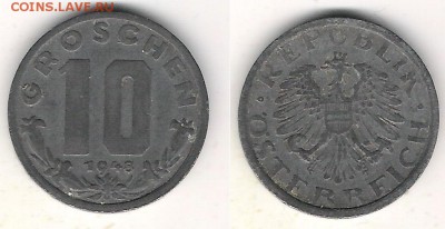 Австрия 5 монет до 22.07 в 22.10 по МСК - Австрия 10 грошей 1948