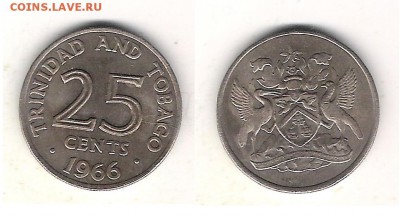 Тринида и Тобаго 3 монеты до 22.07 в 22.10 по МСК - Тринидад и Тобаго 25 центов 1966