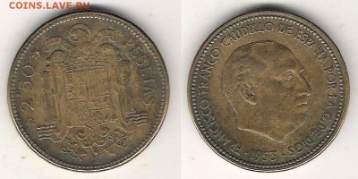Испания 2, 5 песет 1953 до 22.07 в 22.10 по МСК - Испания 2.5 песеты 1953