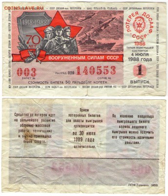 Изображение автомата Калашникова на бонах, монетах, жетонах - Лотерея ДОСААФ 1988
