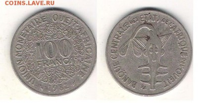 Центральная Африка 100 фр.1982  до 23.07 в 22.10 по МСК - Центр.Африка 100 франков 1982