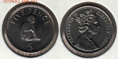 Гибралтар 5 пенсов 2005 UNC обезьяна	 до 	25.07.15	 22:00 МС - Э3_18