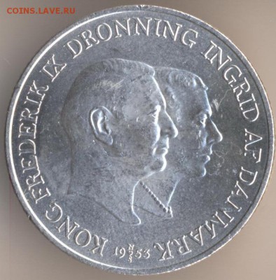 ДАНИЯ 2 кроны 1953. ШТЕМПЕЛЬНАЯ. (Гренландия).Серебро. - 102