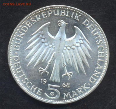 ФРГ 5 марок 1968 г.G  23.07.15 г. 22 -00 МСК. - 5 м. 68 G