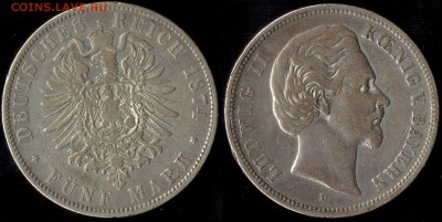 5 марок 1874 Бавария нечастая до 27.07.15 г 22.00 мск - 1874