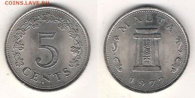 Мальта 5 центов 1977 до 26.07 в 22.10 по МСК - Мальта 5 центов 1977