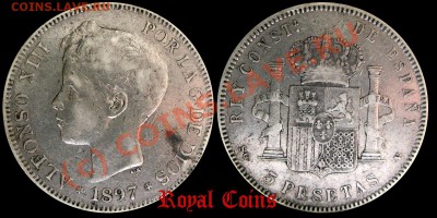 5 ПЕСЕТ СЕРЕБРО Альфонсо XII, Альфонсо XIII продам - 680-3