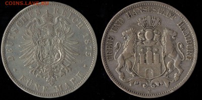 5 марок 1876 Гамбург до 01.08.15 г 22.00 мск - 1876