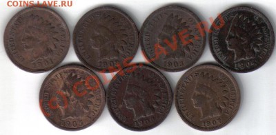 Центы США с индейцем 1901-1907гг - США 1 цент 1901-07-1