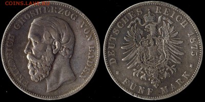 5 марок Баден 1875 с 2000!!! до 08.08.15 22:00 мск - 1875