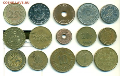 Жетоны иностранные, игровые и транспортные (15шт)- оценка - жетоны1