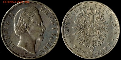 5 марок Бавария 1876г с 2000!!! до 15.08.15 22:00 мск - 1876