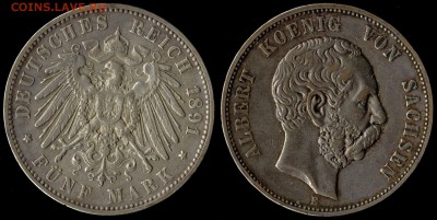 5 марок Саксония 1891 с 2000р!!! до 15.08.15г 22.00 МСК - 1891