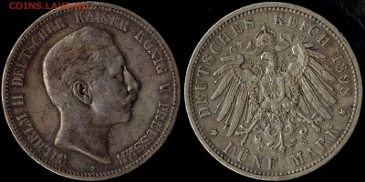 5 марок 1898 Пруссия с 1500!!! до 15.08.15 г 22.00 мск - 1898