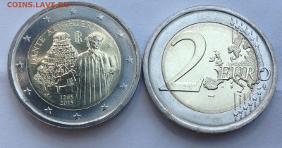 Монеты евро и других стран Европы и мира. - 2 евро Италия 2015 Данте 750 лет.JPG