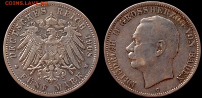 5 марок Баден 1908 есть блиц до 19.08.15г - 1908