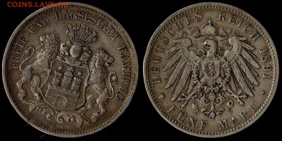 5 марок 1891 Гамбург  до 21.08.15 г 22.00 мск - 1891