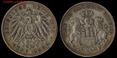 5 марок 1903 Гамбург  до 22.08.15 г 22.00 мск - 1903