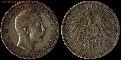 5 марок 1895  Пруссия  до 28.08.15 г 22.00 мск - 1895