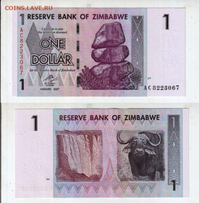 ЗИМБАБВЕ, 1 доллар 2007 UNC, до 28.08 @ 22:00 - zimbabwe