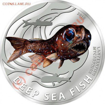 Животные на монетах - Pitcairn 2010r 2$ - Lantern fish