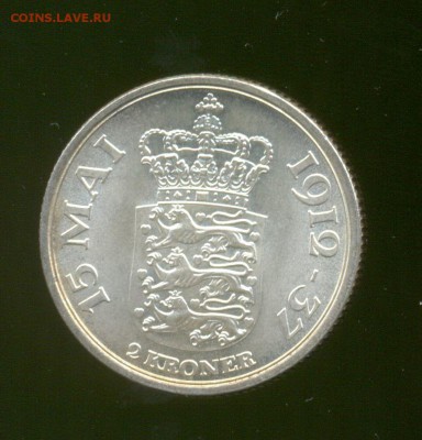 Ag. Дания 2 кроны 1937. 25 лет. UNC. до 27.08 22:00 - 1