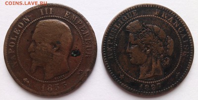 Франция, 10 сантимов 1855, 1897, до 30.08.15_22:00мск - 2