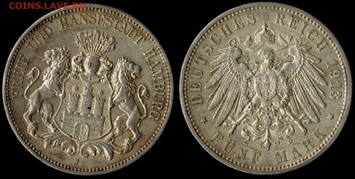 5 марок 1913  Гамбург  до 05.09.15 г 22.00 мск - 1913