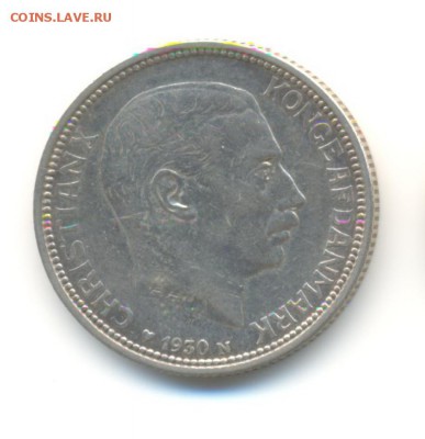 Ag. Дания 2 кроны 1930. 60 лет. XF. до 2.09 22:00 - 1