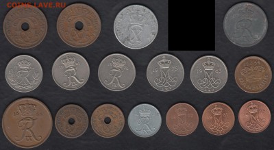 Дания 1-25 эре 1927-1994 17 монет до 02.09.2015 22-00 - Дания 17 монет р