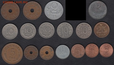 Дания 1-25 эре 1927-1994 17 монет до 02.09.2015 22-00 - Дания 17 монет а