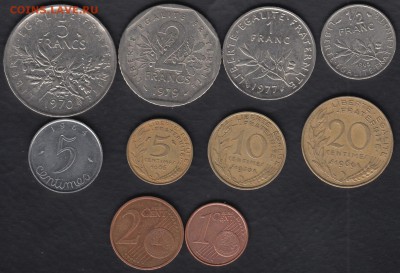 Франция 1 сантим - 5 франков 10 монет до 02.09.2015 22-00 - Франция 1а