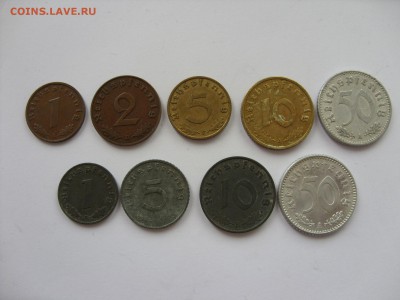1-2-5-10-50-1-5-10-50 пфеннигов 3 рейха. 1935-1943. - Аук пф 3 рейх 9 шт - 1.JPG