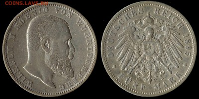 5 марок 1895  Вюрттемберг до 08.09.15 г 22.00 мск - 1895