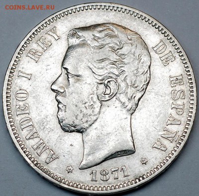 Испания_5 песет 1871. Неплохое крупное серебро_03.09_22.08мс - 9810